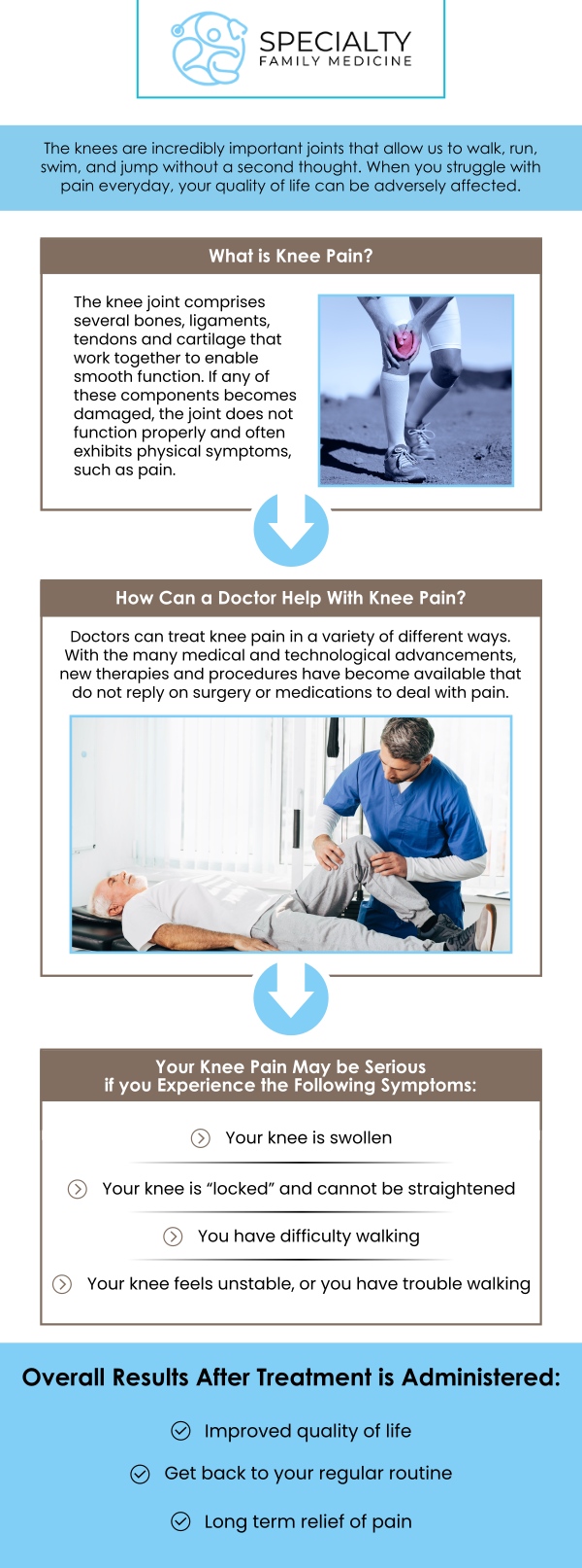 Knee pain relief begins with identifying the underlying cause, whether it's from an injury, overuse, or a condition like arthritis. Effective treatment focuses on reducing inflammation, improving mobility, and preventing further damage. With personalized care and non-invasive methods, knee pain relief can help restore function and enhance your quality of life, allowing you to return to daily activities pain-free. Dr. Ayokunle Fatade at Specialty Family Medicine offers expert care to help you find lasting knee pain relief. For more information, contact us today or schedule an appointment online. We are conveniently located at 1599 NW 9th Ave, Suite 4, Boca Raton, FL 33486.